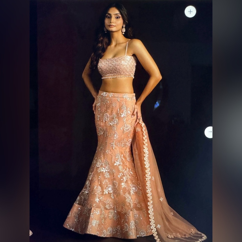 Chic Peach Embroidered Bridal Gown